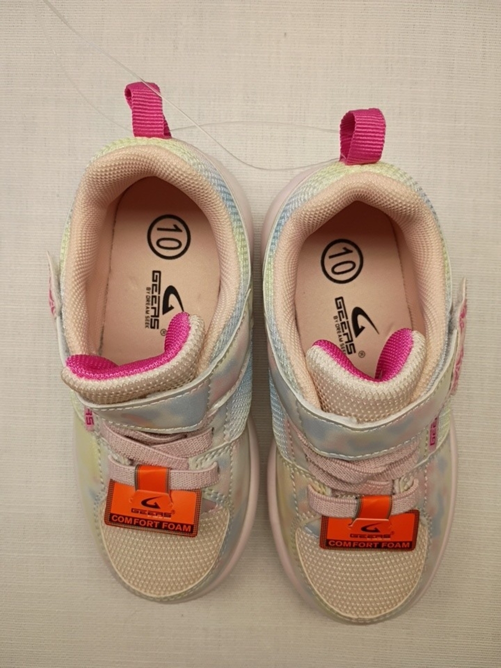 Girls' Comfort Foam Iridescent Pink Sneakers with Hook-and-Loop Closure